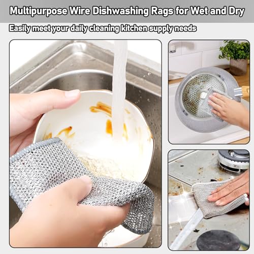 XANGNIER 8 Pcs Non-Scratch Wire Dishwashing Rags - Multi-Purpose Cleaning Cloths