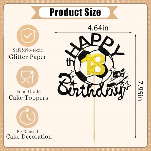 Black Glitter Soccer Happy 18th Birthday Cake Topper Football Party