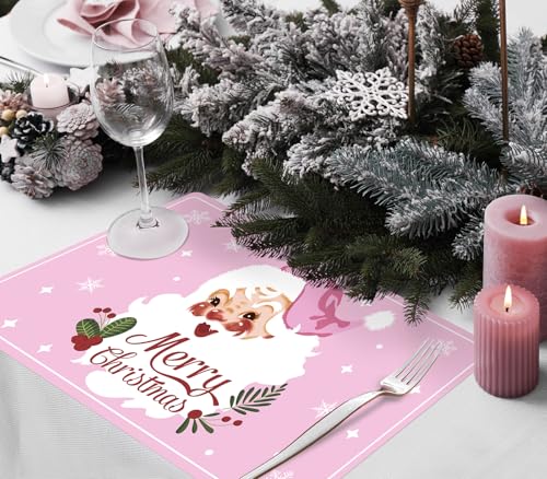 Christmas Paper Placemat Pink Santa Claus - 50 Sheets Holiday Table Decor