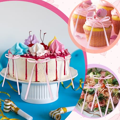 Pink Bow Cake Toppers - 20 Pcs Coquette Ribbon Bows for Wedding & Birthday