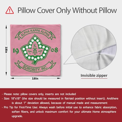 Sorority Throw Pillow Cover - 18x18 Inch Green Ivy & Salmon Pink