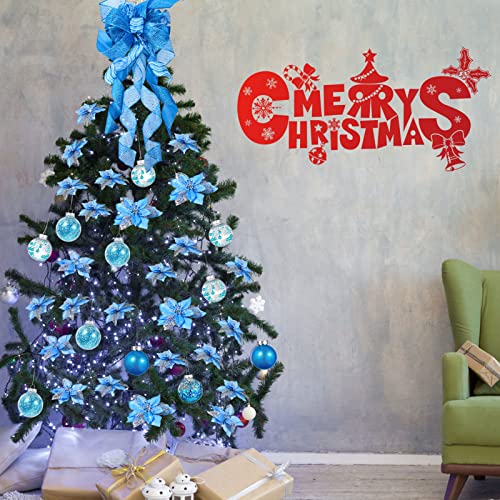 Blue Christmas Tree Decoration Set with Tree Topper Bow and Ornaments - 49 Pieces