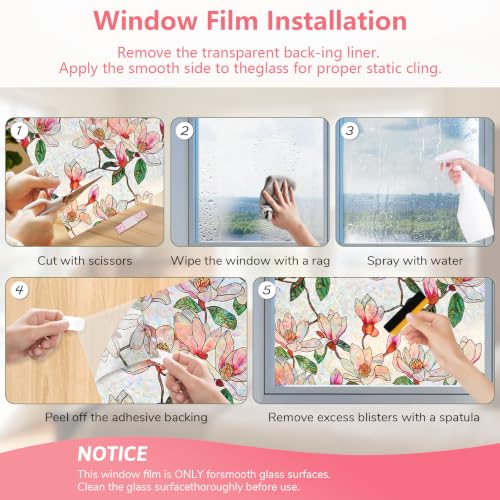 Magnolia Stained Glass Window Privacy Film - 17.5" x 78.7"