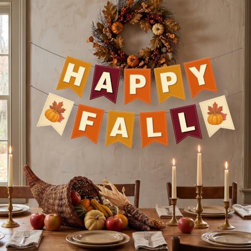 Happy Fall Banner Set - 2pcs Pumpkin Garland for Thanksgiving Decor