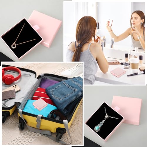 Dimeho Pink Jewelry Gift Boxes, 2-Pack Small Cardboard Boxes with Sponge
