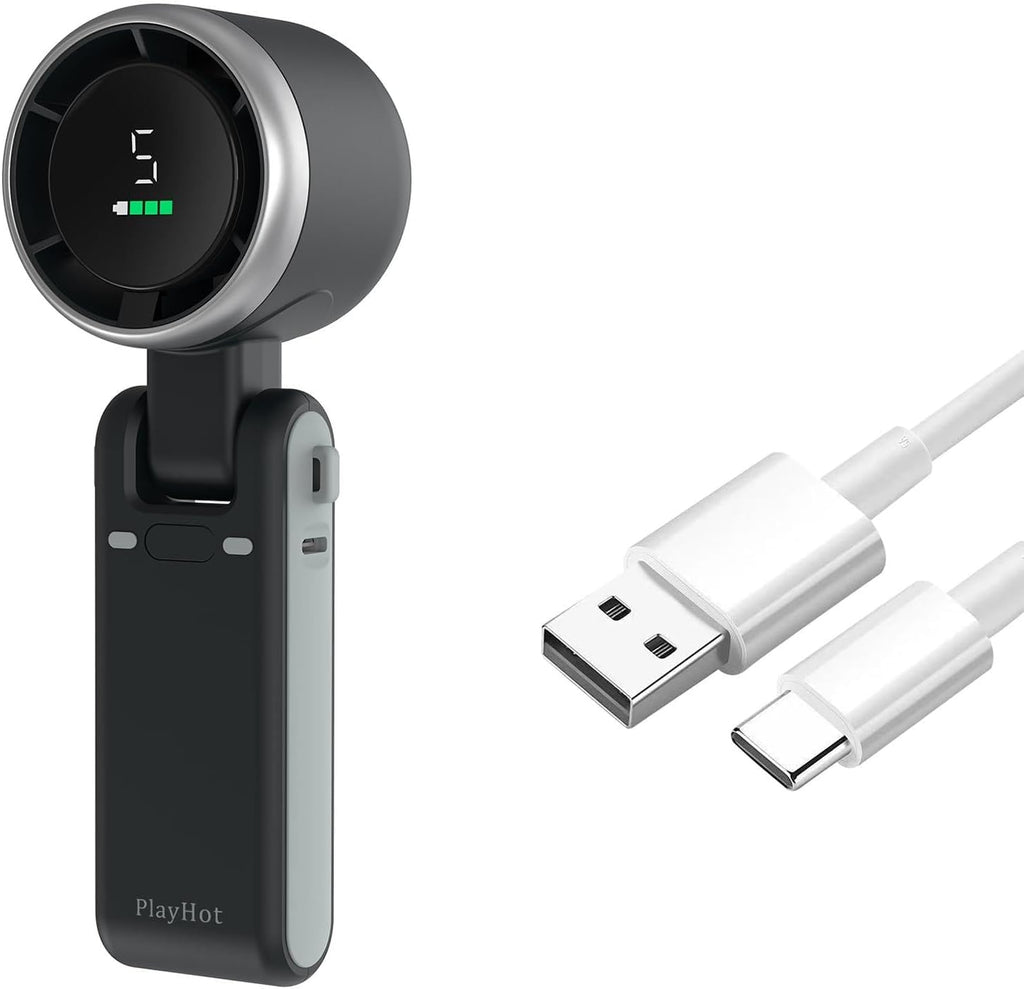 PlayHot Portable Handheld Turbo Fan - Compact Black Design with USB-C Cable for On-the-Go Cooling