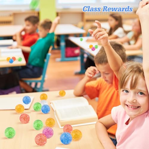 Ohanniewa 24 Pack Glitter Bouncy Balls - Bright 32mm Rubber Kids Toys - Color 5