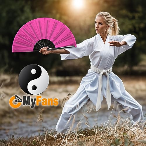 Large Pink Folding Hand Fan - Durable Rave & Festival Clack Fan