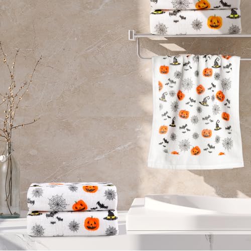 Halloween 2 Pack Cotton Hand Towels - Scary Pumpkin & Spider Web Design