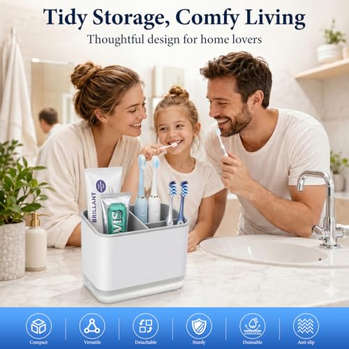 Compact 3-Slot Toothbrush Holder with Drainage for Bathroom