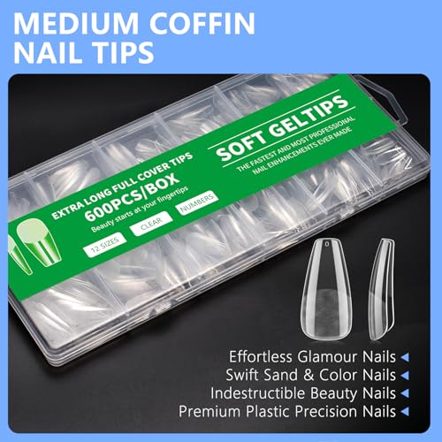 Coffin Press On Nail Tips Long Full Cover Acrylic 600Pcs Semi Matte