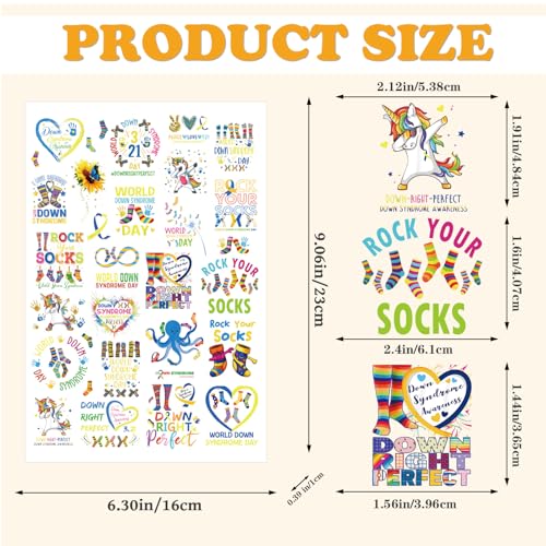 Down Syndrome Awareness Temporary Tattoos 8 Sheets Ribbon Stickers