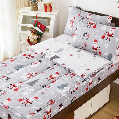 Christmas Grey Zip Up Bedding Comforter Set - Twin Kids Holiday Pattern