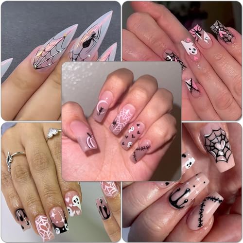 Halloween Nail Stickers 3D Self-Adhesive Bat Ghost Spider Web Decals