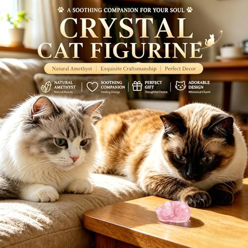 EZEELAI 2" Sleeping Cat Crystal Figurine - Pink Rose Quartz