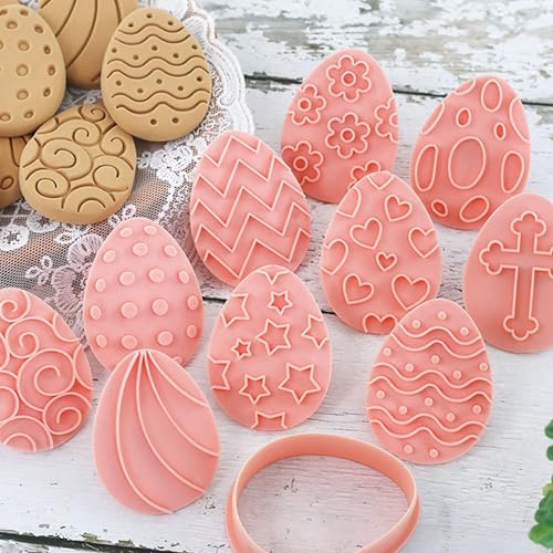 10-Piece Easter Egg Cookie Cutter Set - 3D Plastic Stamps for Baking