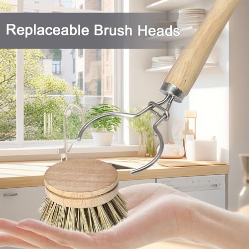 Harskiyer 5-Piece Wood Dish Brush Set with 4 Replaceable Heads