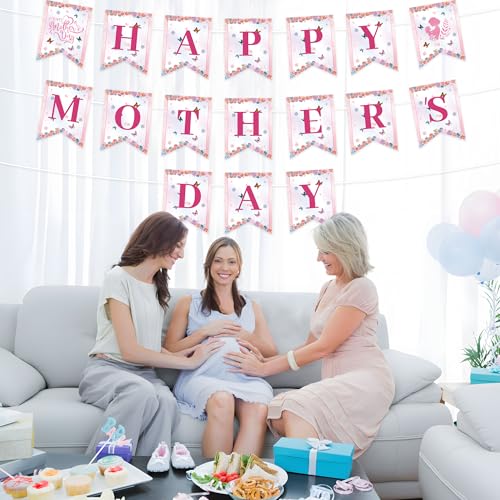 Happy Mother's Day Pink Floral Banner - 10ft Decorative Garland