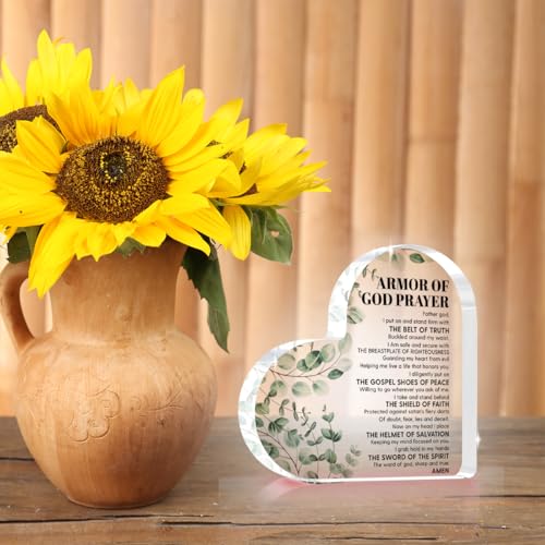 Armor of God Heart-Shaped Acrylic Desk Decor - 4x4 Inch Inspirational Gift