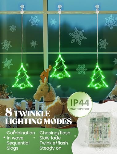 Christmas Tree Window Lights - Green, 30 LEDs with 8 Modes & Timer