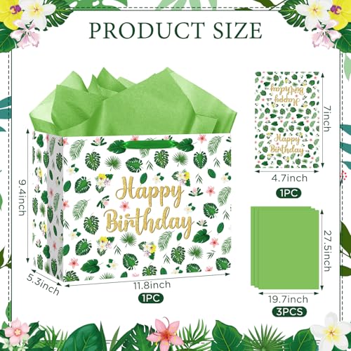 Tropical Hawaiian Birthday Gift Bag Set with Tissue Paper & Card
