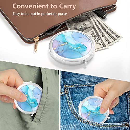 Nipichsha 2-Sided Compact Travel Makeup Mirror - 2.75" Silver Marble