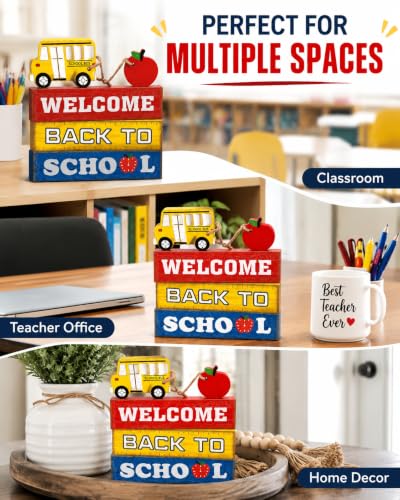 Welcome Back to School Rustic Wooden Block Sign Decor