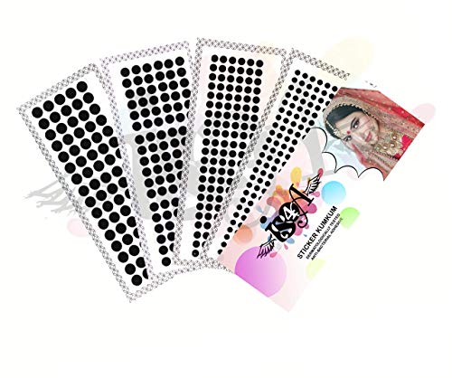 IS4A Velvet Round Dot Bindi 516 Pcs Multi-Sized Black Forehead Stickers