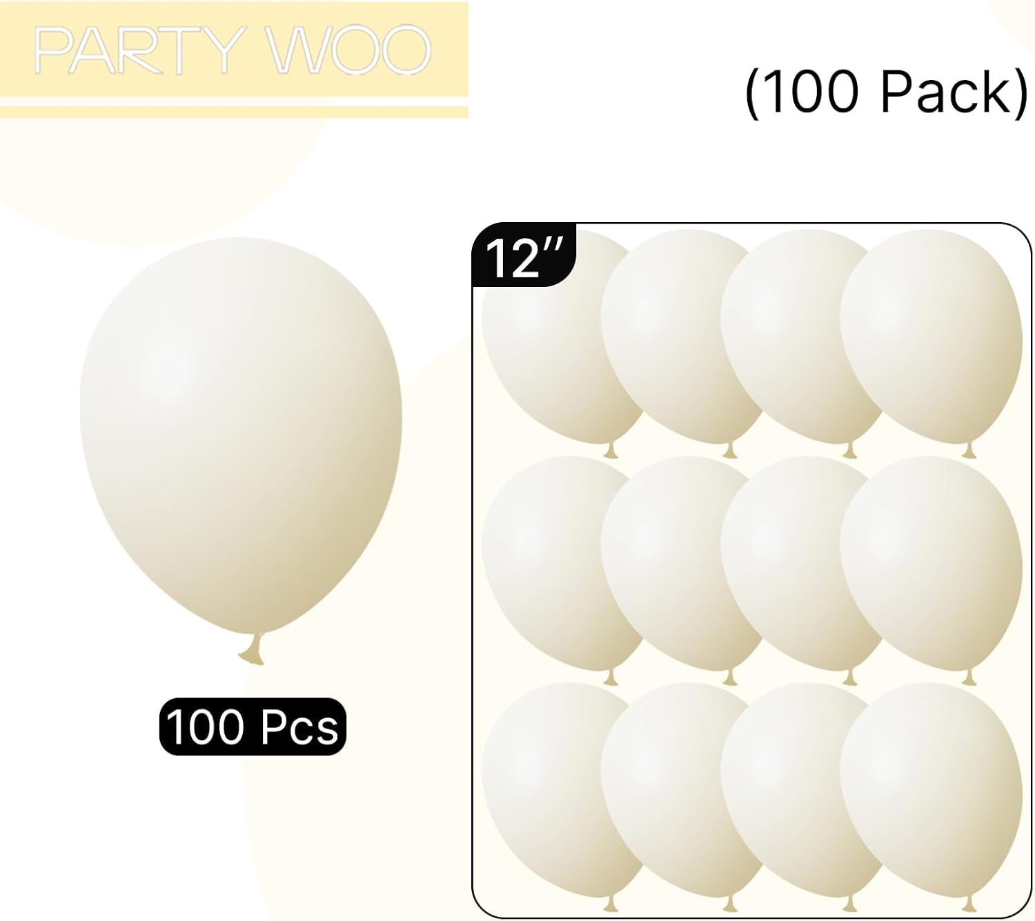 PartyWoo Pastel Yellow Balloons - 100pcs 12-Inch Latex Helium Balloons for Graduation & Baby Showers