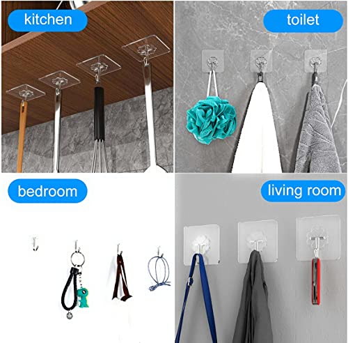 Heavy Duty Adhesive Hooks 33lbs - Clear Wall & Ceiling Hangings, Reusable Damage-Free