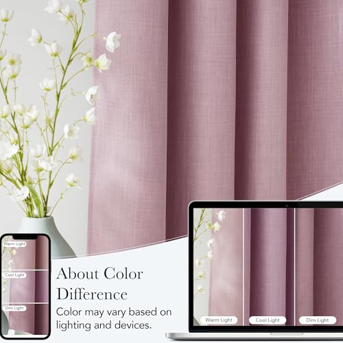 NICETOWN Faux Linen Pink Blackout Curtains 42"W x 63"L - 2 Panels