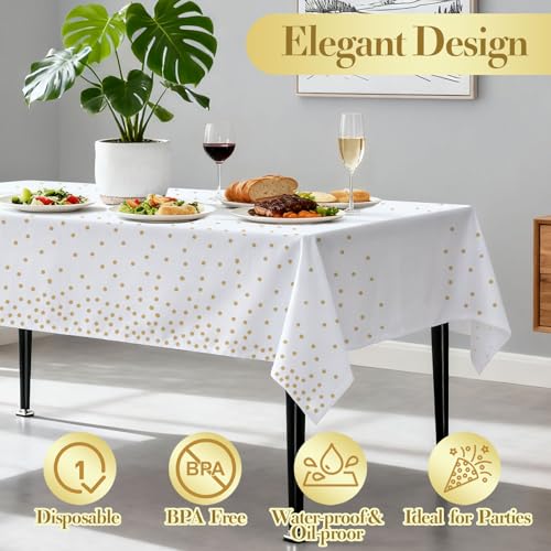 Gold Plastic Tablecloths 54x108 Inches - Pack of 4 Waterproof Disposable Party Covers