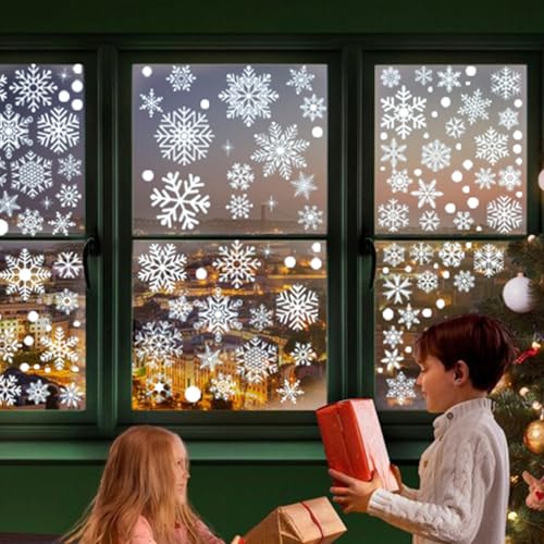 Christmas Snowflake Window Clings - 311 pcs, 12 Sheets Decor