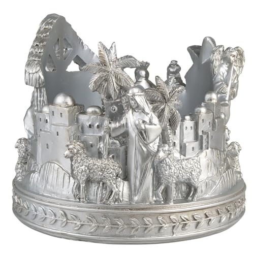 Nativity Scene Advent Wreath Candle Holder - Christmas Countdown Holy Family Centerpiece, 6x5.25 Inches