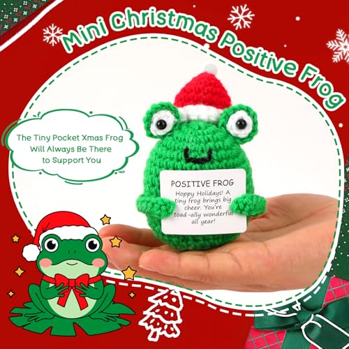 Christmas Frog Gift - Positive Holiday Stocking Stuffer with Santa Hat - Crochet Handmade Decor