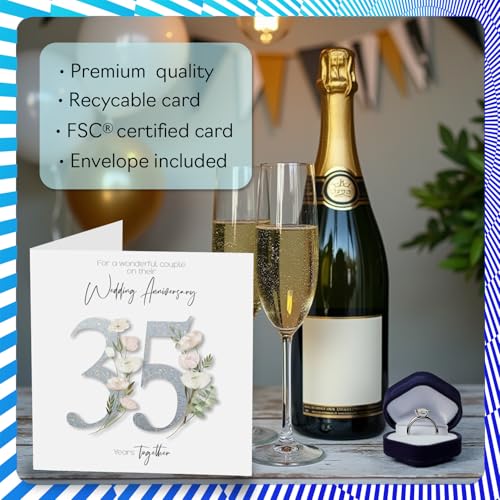 Stuff4 35th Anniversary Card - Floral Design for Couple, Mom & Dad