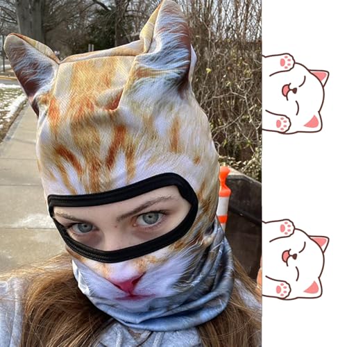 3D Cat Ski Balaclava Sheisty Face Mask with Ears Cute Animal Christmas Party, Face Cover UV Protector Lightweight Outdoor Activities