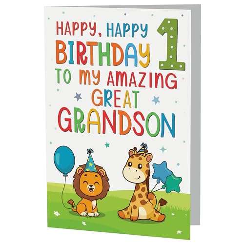 Great-Grandson's 1st Birthday Card - Premium A5 Jungle Theme