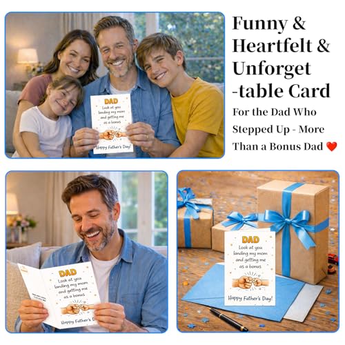 Funny Father's Day Card for Stepdad & Dad - 5.5"x8" Blank Greeting Card