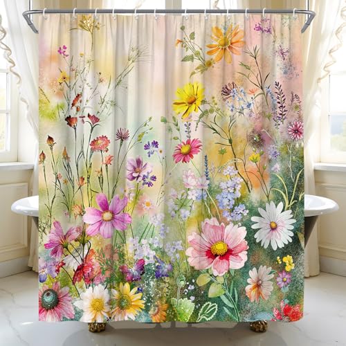Floral Shower Curtain 72x72 Inch Pink Green - TENVSIN