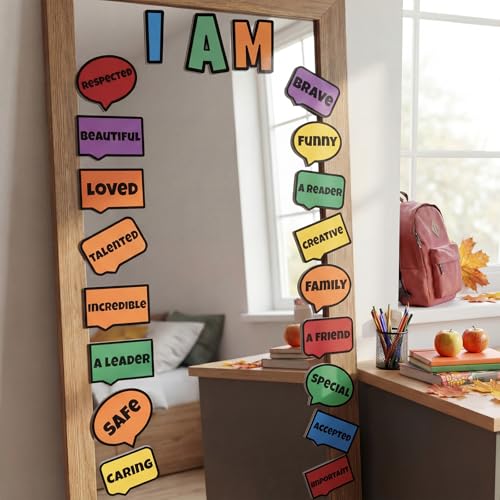 Doodle Affirmation Mirror Stickers - 20 Pcs Classroom Decor