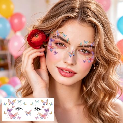 Konsait Glitter Butterfly Temporary Face Tattoos 20 Sheets