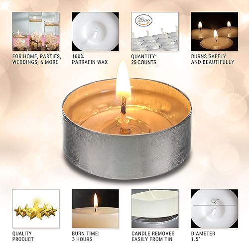 OHR Candles 25 Pack Tealight Candles - White Unscented - 3 Hour Burn Time