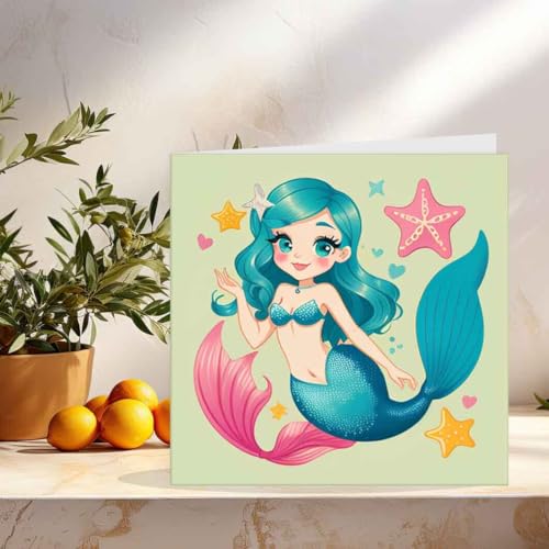 Purple Fox Cute Mermaid Greeting Card for Kids - 145mm