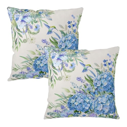 Spring Blue Hydrangea Floral Throw Pillow Covers 22x22 (Set of 2)