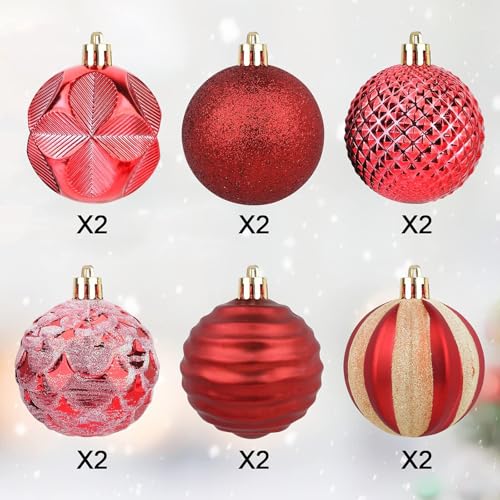 12 Pack Red Christmas Tree Ornaments 2.4 Inch Shatterproof Holiday Decoration