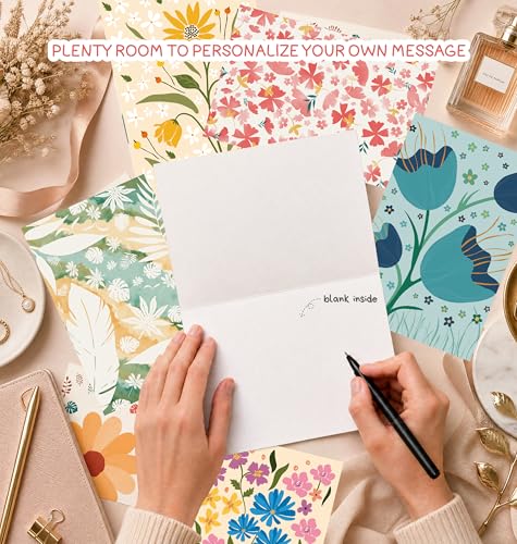 Bright Modern Floral Blank Greeting Cards with Envelopes - 24 Pack