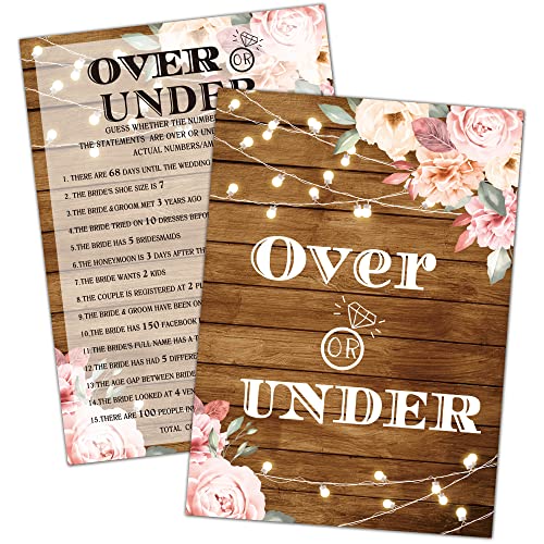 Bridal Shower Games Over Or Under Rustic Wood Boho Floral 30 Cards