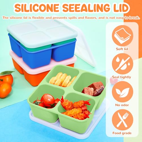 Roshtia Silicone Food Containers - 4 Pack Reusable Bento Lunch Boxes
