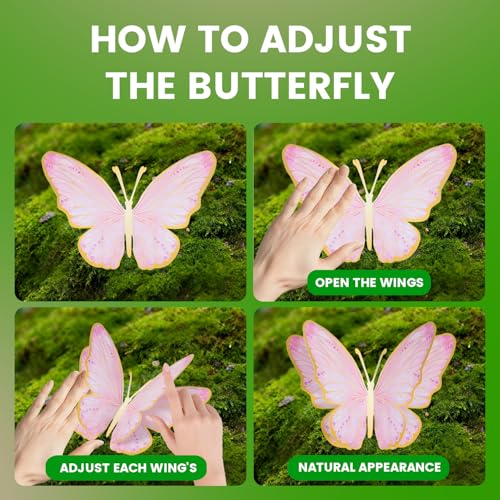 Pink 3D Butterfly Wall Decor - Gold Paper Butterflies for Baby Showers & Weddings